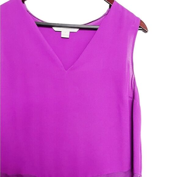 Diane Von Furstenberg High Neck Keyhole Sleeveless Blouse Purple Size Medium - Picture 3 of 5
